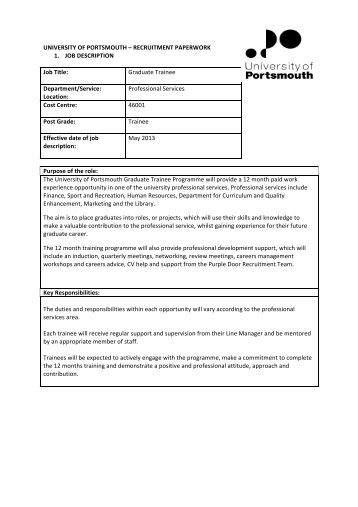 Job Description and Person Specification - University of Portsmouth