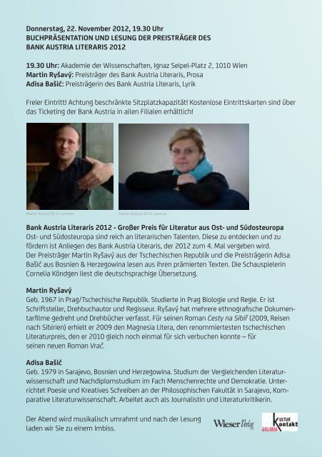 Tschechische Kulturtage in Wien 16. Oktober bis 1. Dezember 2012