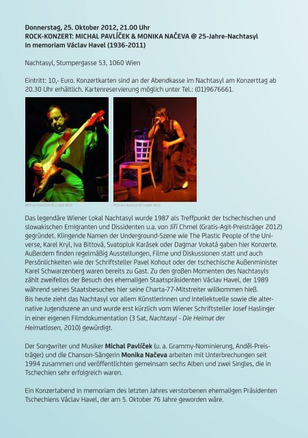 Tschechische Kulturtage in Wien 16. Oktober bis 1. Dezember 2012