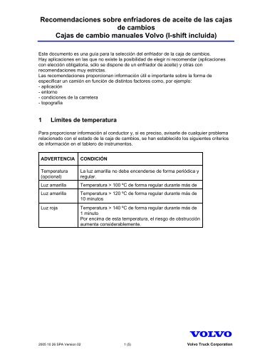 Recomendaciones sobre enfriadores de aceite de las cajas ... - Volvo