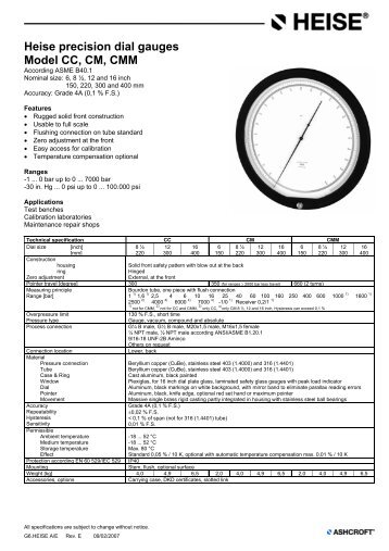 Heise precision dial gauges Model CC, CM, CMM