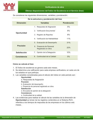 Ãšltimas disposiciones del Ãndice de Excelencia en el ... - Infonavit