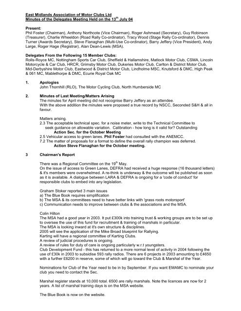 East Midlands Association of Motor Clubs Ltd Minutes of - emamc