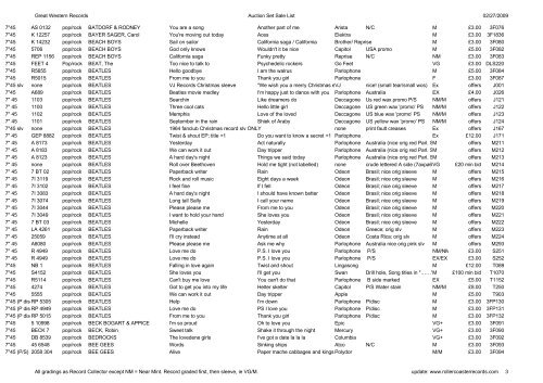 Great Western Records Auction Set Sale List 02/27/2009 All ...