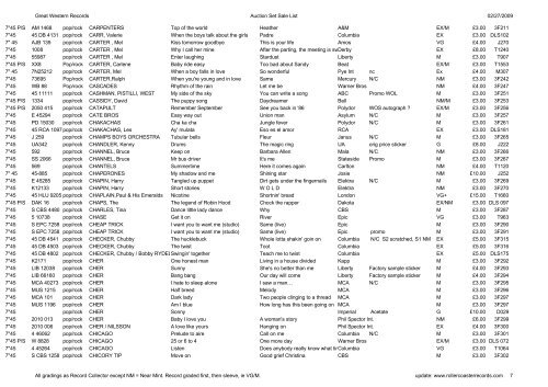 Great Western Records Auction Set Sale List 02/27/2009 All ...