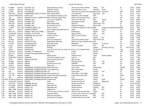 Great Western Records Auction Set Sale List 02/27/2009 All ...