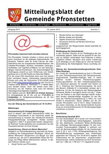 Mitteilungsblatt Nr. 02 vom 10.01.2013 - Pfronstetten