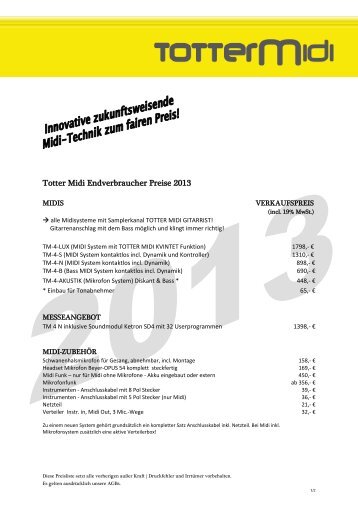 Totter Midi Endverbraucher Preise 2013 - Pro Harmonika