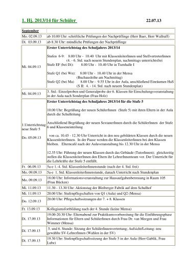 Terminplan 1. Hj. 2013-14 - S - Einhard-Gymnasium Aachen