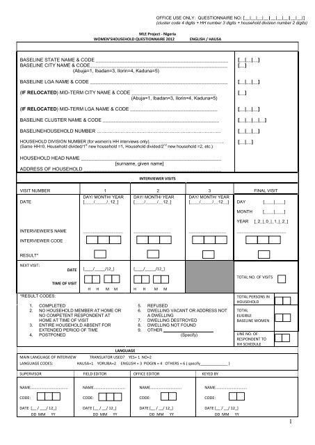 Mid-term Women's Household questionnaire - Hausa/English