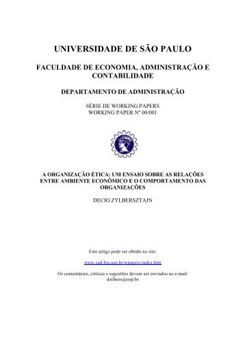 a organizaÃƒÂ§ÃƒÂ£o ÃƒÂ©tica: um ensaio sobre as relaÃƒÂ§ÃƒÂµes entre ambiente ...