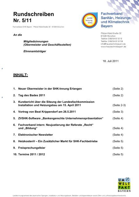 Rundschreiben Fachverband Sanita R Heizungs Klimatechnik