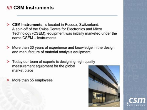 Overview of the CSM Instruments Advanced Mechanical Surface ...