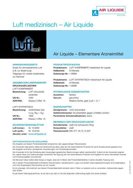 Luft medizinisch – Air Liquide