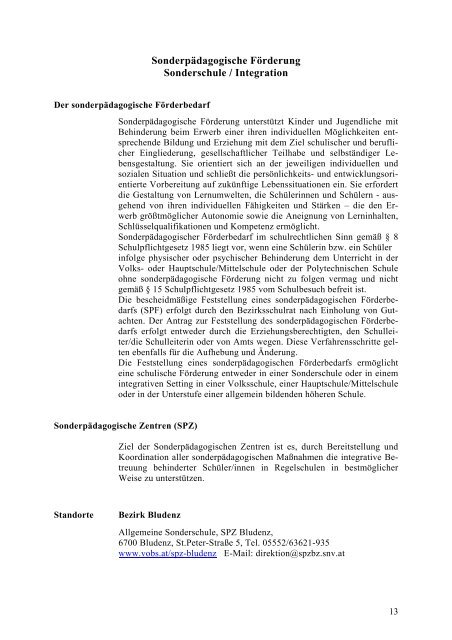 Schulen u. Beratungseinrichtungen in Vbg. – Handbuch