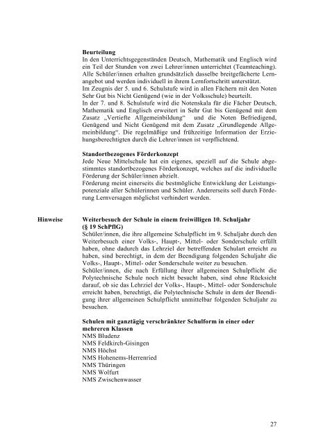 Schulen u. Beratungseinrichtungen in Vbg. – Handbuch