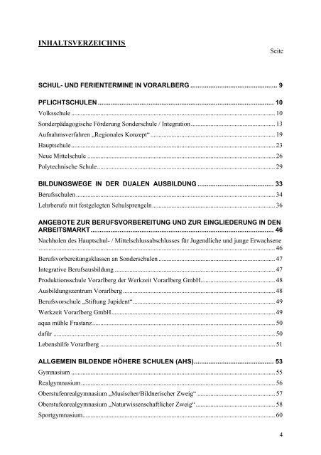 Schulen u. Beratungseinrichtungen in Vbg. – Handbuch