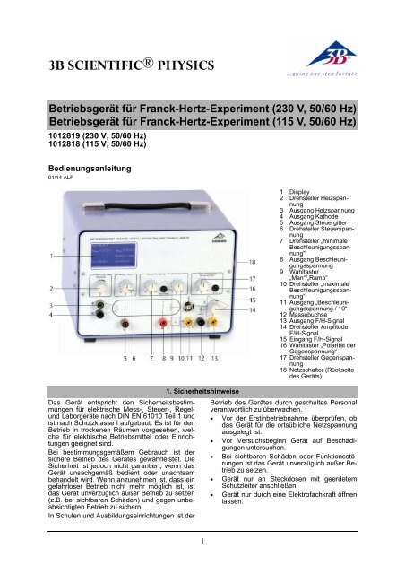 Betriebsgerät für Franck-Hertz-Experiment (230 V, 50 ... - 3B Scientific