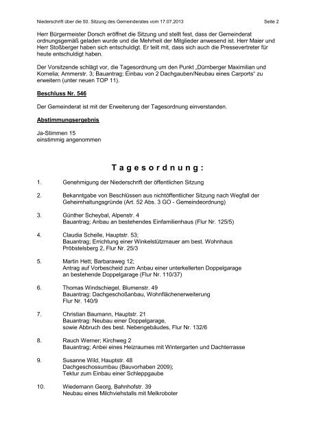 raquoSitzungsniederschrift vom 17.07.2013