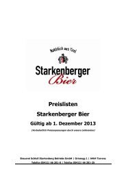 Preislisten Starkenberger Bier Gültig ab 1. Dezember 2013