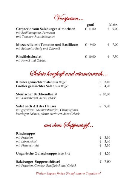 Unsere Speisekarte - Hotel Untersberg