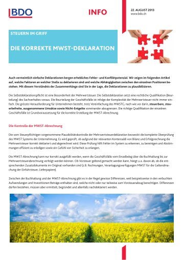 Die korrekte mwSt-Deklaration - BDO AG