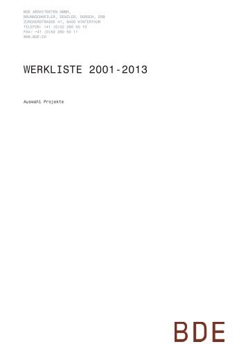 wERklistE 2001-2013 - BDE Architekten GmbH