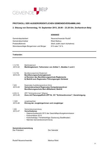 Protokoll Gemeindeversammlung 19.09.2013 - Einwohnergemeinde ...