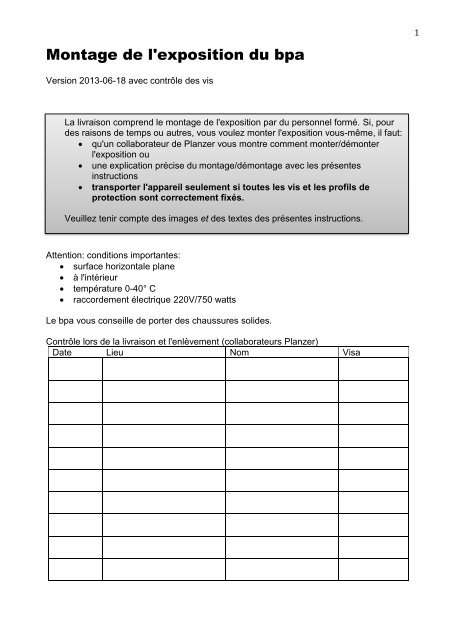 Montage de l'exposition (document PDF) - bfu