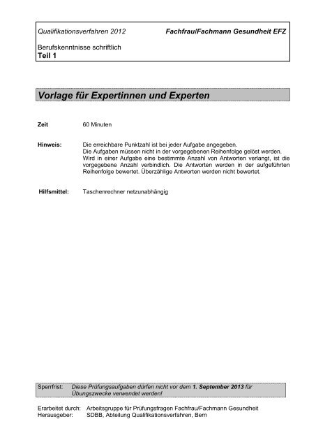 QV FAGE 2012 - Teil 1 - Experten - BZGS