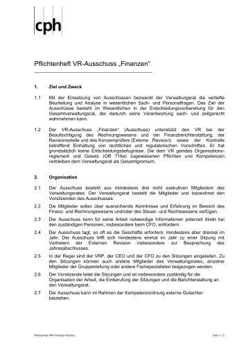 Pflichtenheft VR-Ausschuss - CPH Chemie + Papier Holding AG