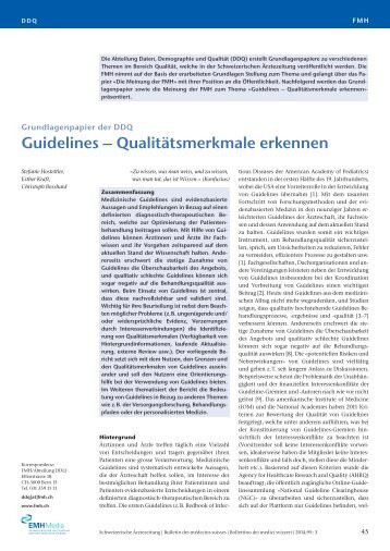 Grundlagenpapier «Guidelines – Qualitätsmerkmale erkennen - FMH