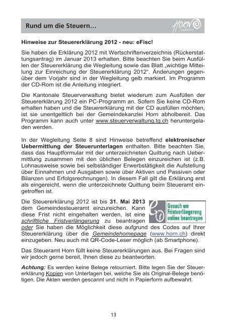 Mitteilungsblatt 01/2013 - in der Gemeinde Horn