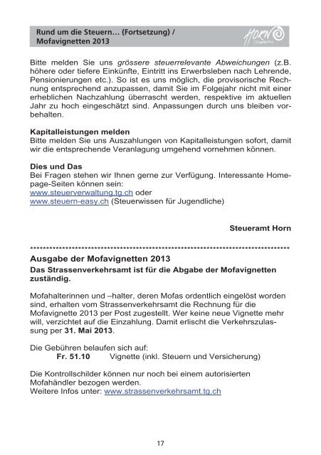 Mitteilungsblatt 01/2013 - in der Gemeinde Horn