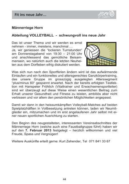 Mitteilungsblatt 01/2013 - in der Gemeinde Horn