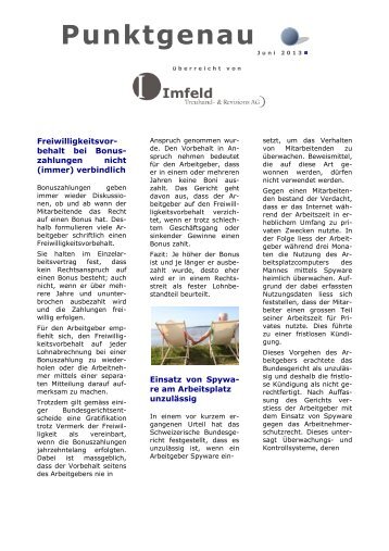 Punktgenau - Ausgabe Juni 2013 (PDF) - Imfeld Treuhand