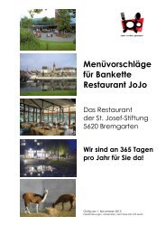 Menüvorschläge für Bankette Restaurant JoJo - St. Josef-Stiftung