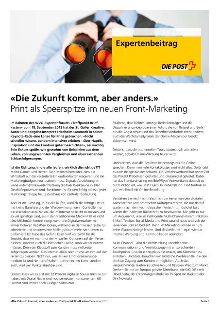 «Die Zukunft kommt, aber anders.» Print als Speerspitze ... - Die Post