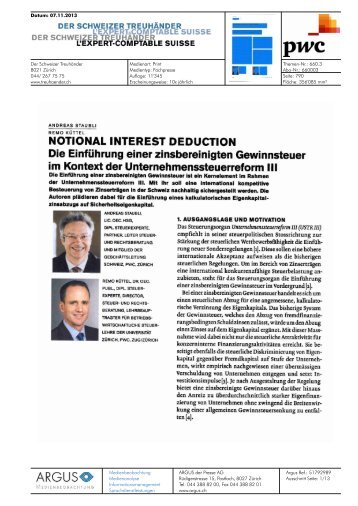 NOTIONAL INTEREST DEDUCTION Die Einführung einer ... - PwC