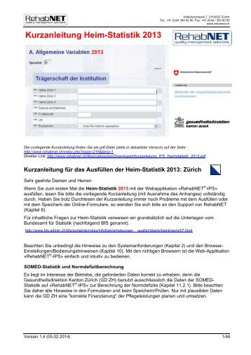 Kurzanleitung Heim-Statistik 2013 - RehabNET AG