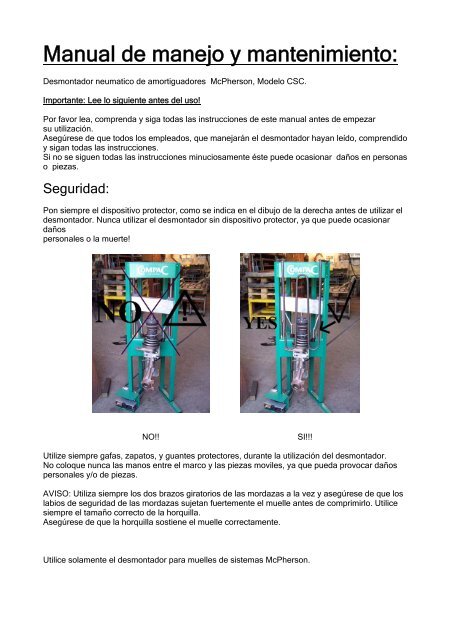 Manual de manejo y mantenimiento: - CompaC