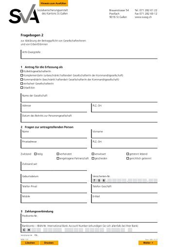 Fragebogen 2 zur Abklärung der Beitragspflicht von ... - SVA St.Gallen