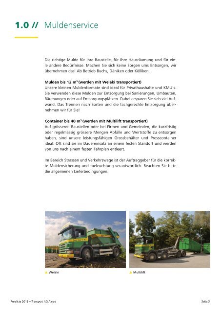 Preisliste 2013 für Privatkunden Transport AG Aarau