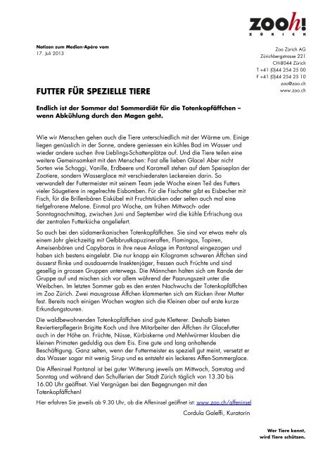 Futter für spezielle Tiere [PDF, 94.0 KB] - Zoo Zürich