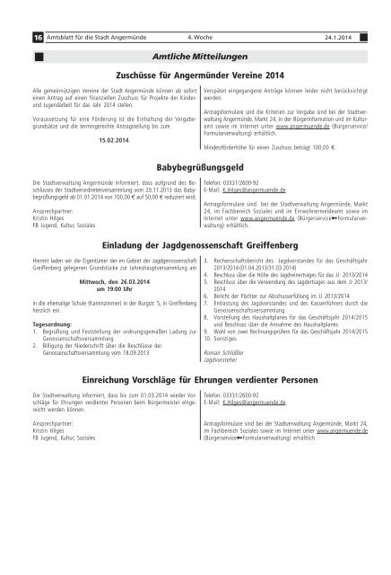 Amtsblatt für die Stadt Angermünde - Nr. 01/2014