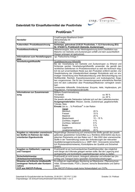 Datenblatt Protigrain - Cropenergies