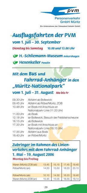 Fahrplan 2006 MÜRITZ NATIONALPARK TICKET