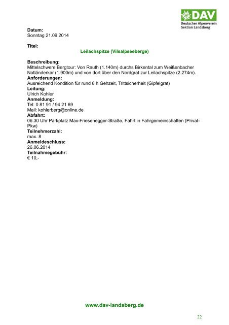 Anmeldung und Bergwandernprogramm 2013 2014 - DAV Landsberg