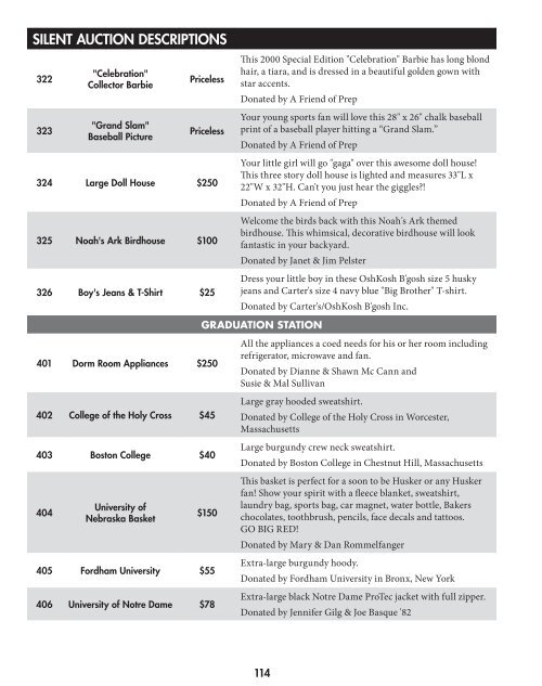 silent auction at a glance - Creighton Prep - Creighton University