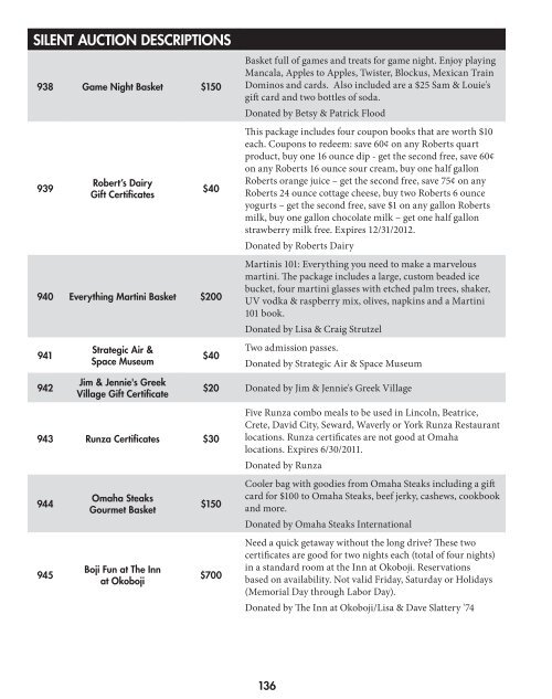 silent auction at a glance - Creighton Prep - Creighton University